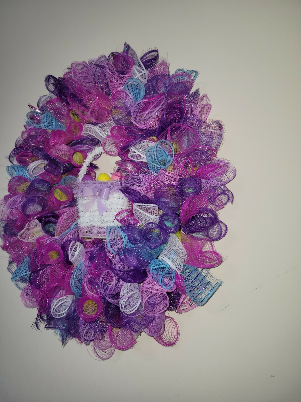 EASTER egg basket blue yellow purple pink SPRING Wreath Deco Mesh Door window