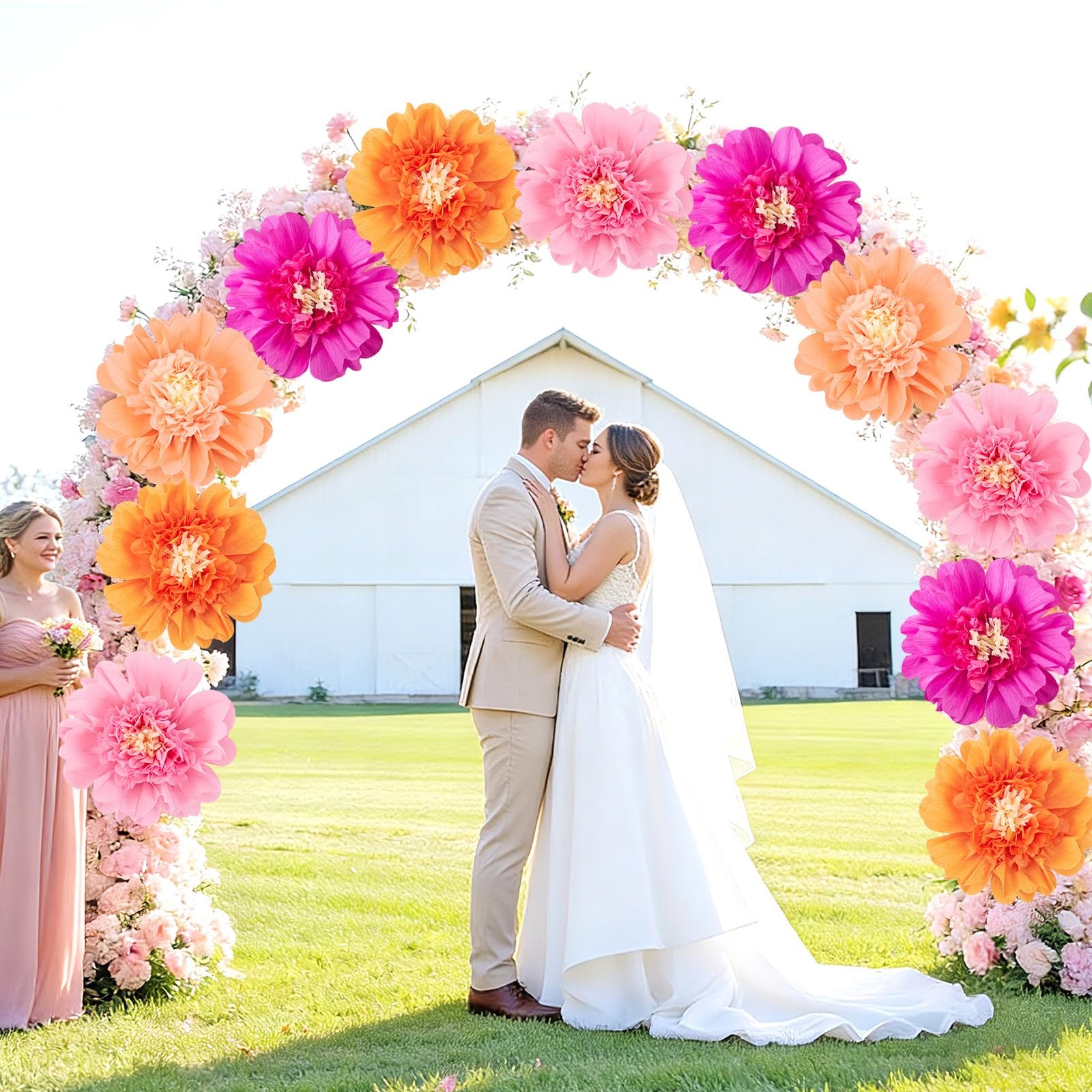 12 PCS 12 Inch Pink Orange Tissue Crepe Paper Flowers Wall Backdrop Party Decor