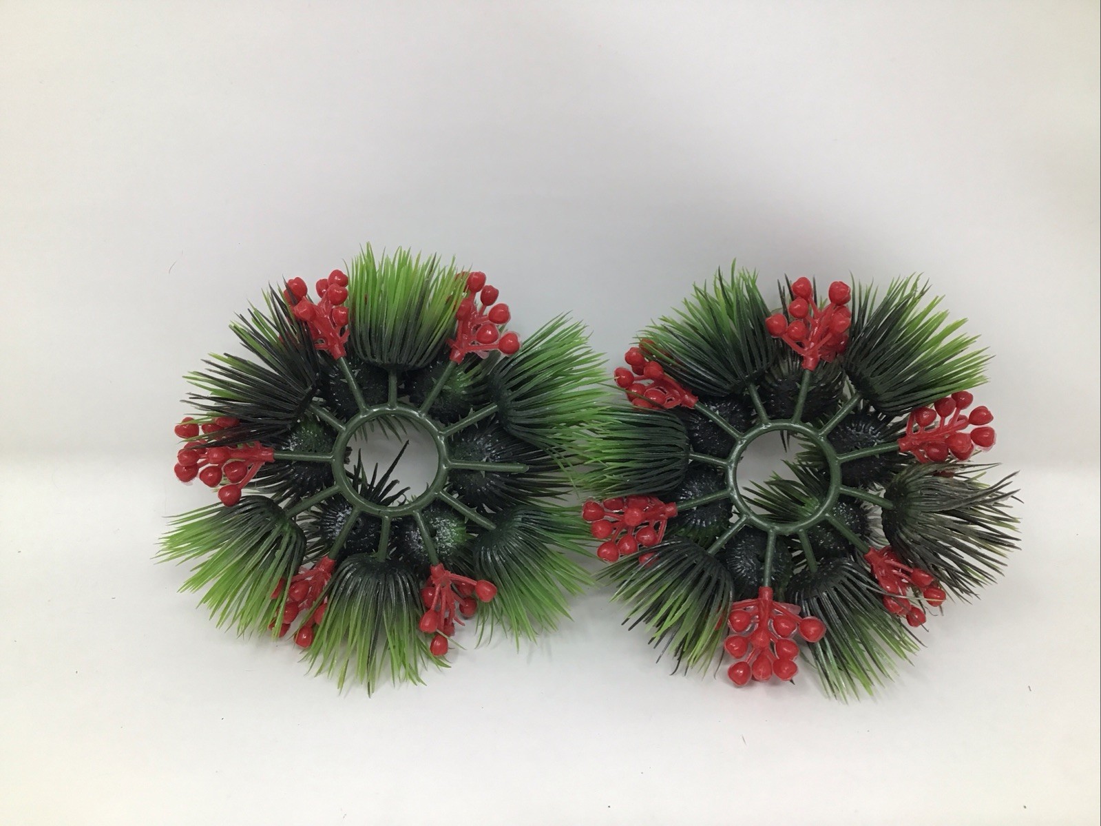 Christmas Wreath Ring Plastic Berries Pinecones Greens MCM Vintage Set Of 2