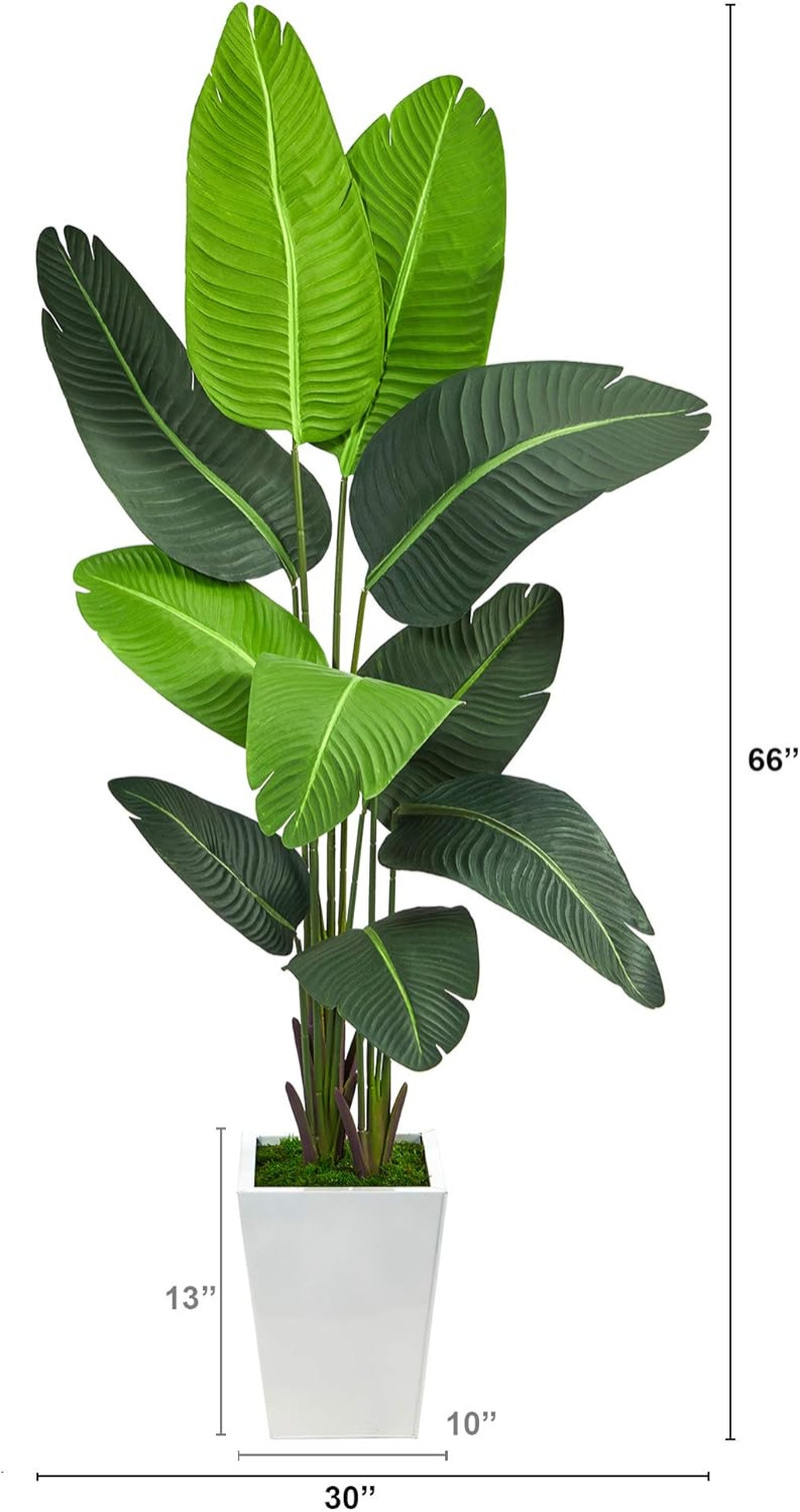 5.5Ft Artificial Travelers Palm Tree in Stylish White Metal Planter