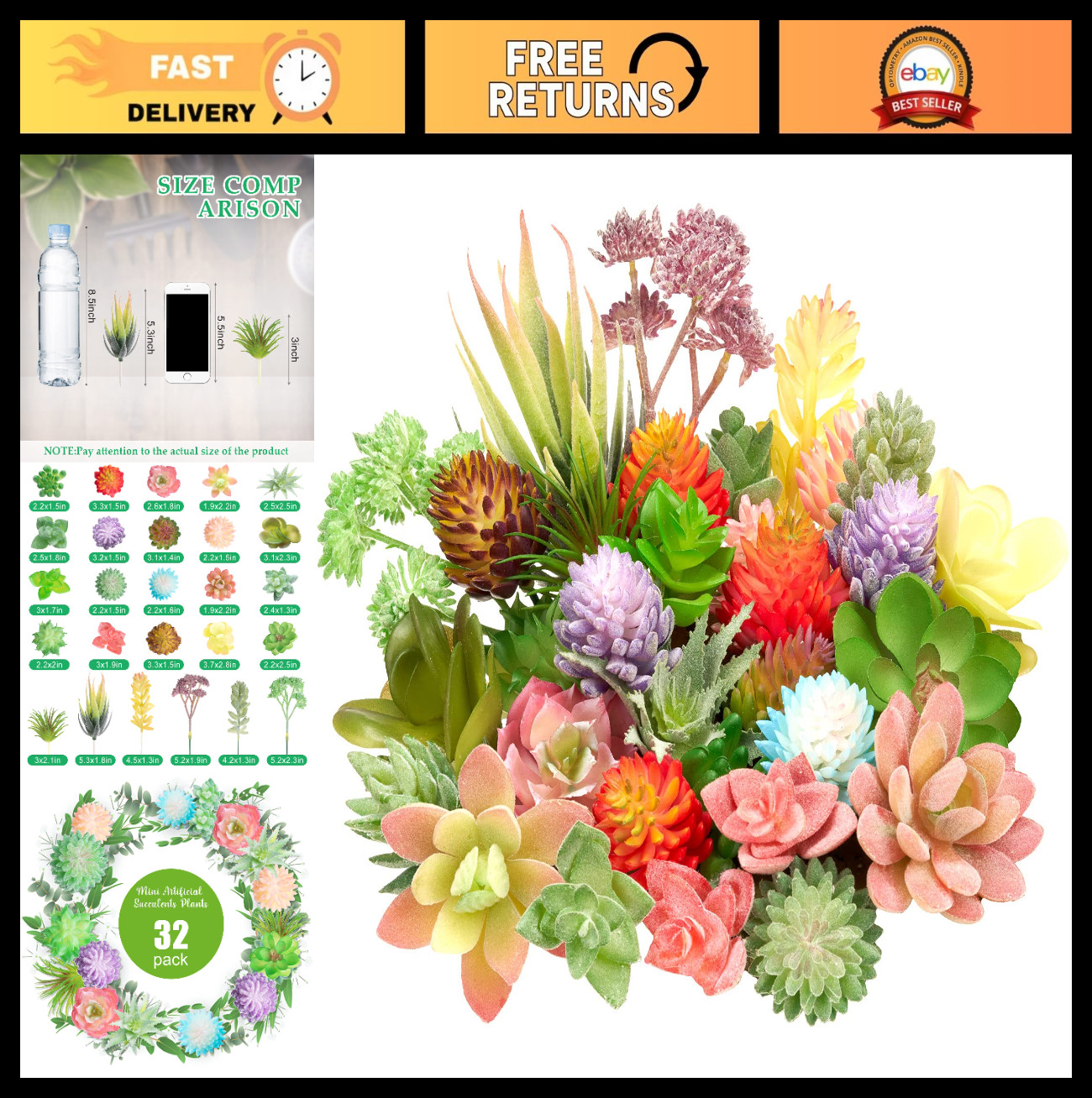 32 Pcs Mini Fake Succulents – Colorful Faux Plants for DIY Decor, Home Centerpie