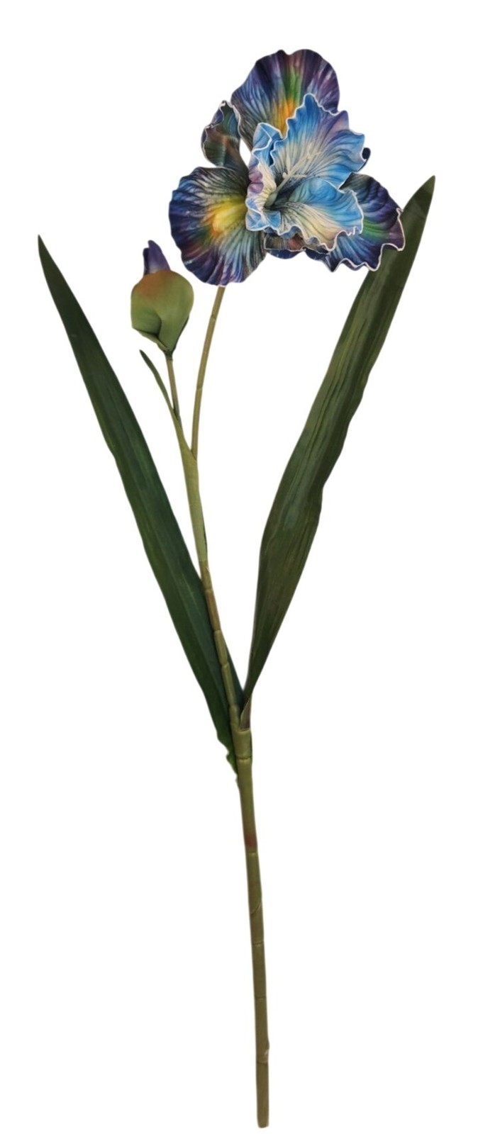 Artificial Iris Flower 33 Inch Tall Blue Faux Iris Stem Hand Painted Look Floral