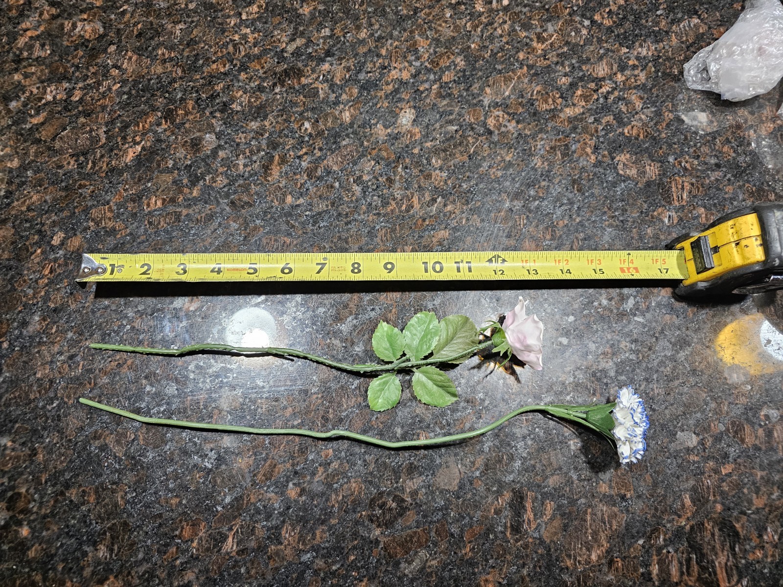 Vintage Porcelain Rose & Carnation with Plastic Wire Stem Lot Of 2 Flowers