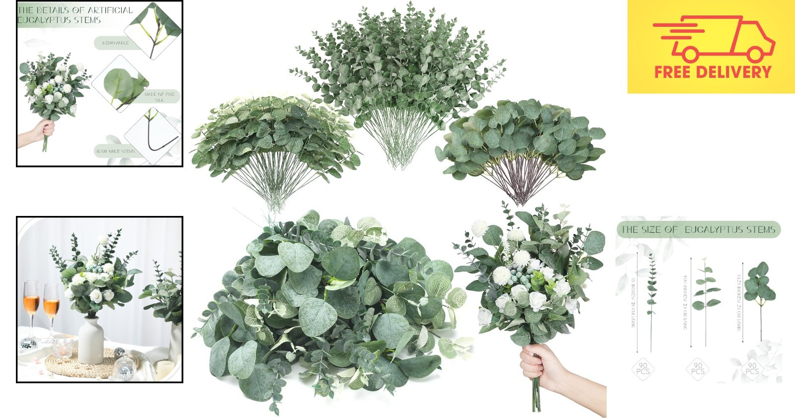 3 Kinds of Eucalyptus Stems – 270 Pcs for Romantic Floral Arrangements