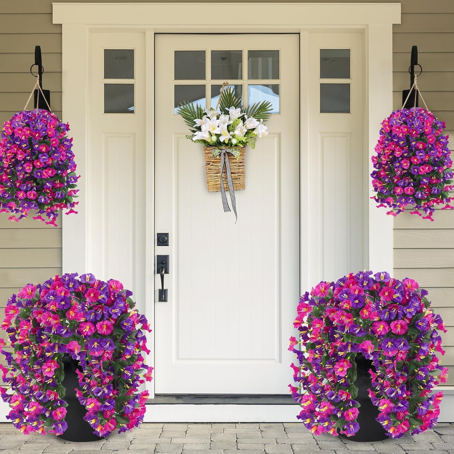 Vibrant 4PCS Silk Hanging Flowers – UV Resistant for Stunning Outdoor Settings