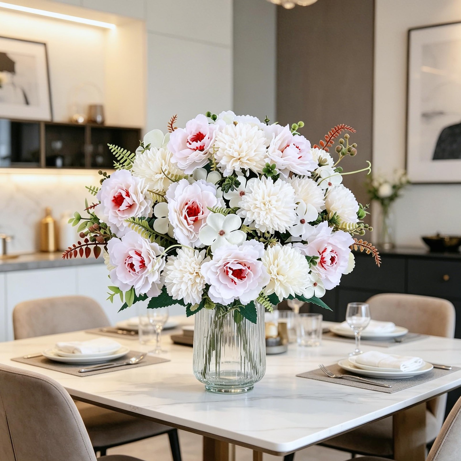 4Pcs White Artificial Flowers Fake Peonies 13.8 Inch Silk Floral Arrangements…
