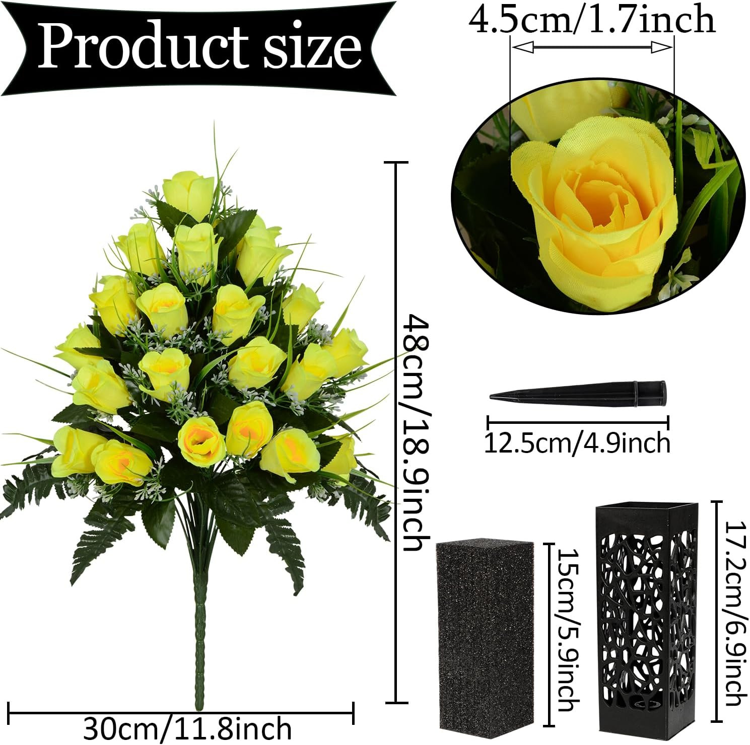 Artificial Cemetery Flowers for Grave, Artificial Rose Memorial Flowers with Vas