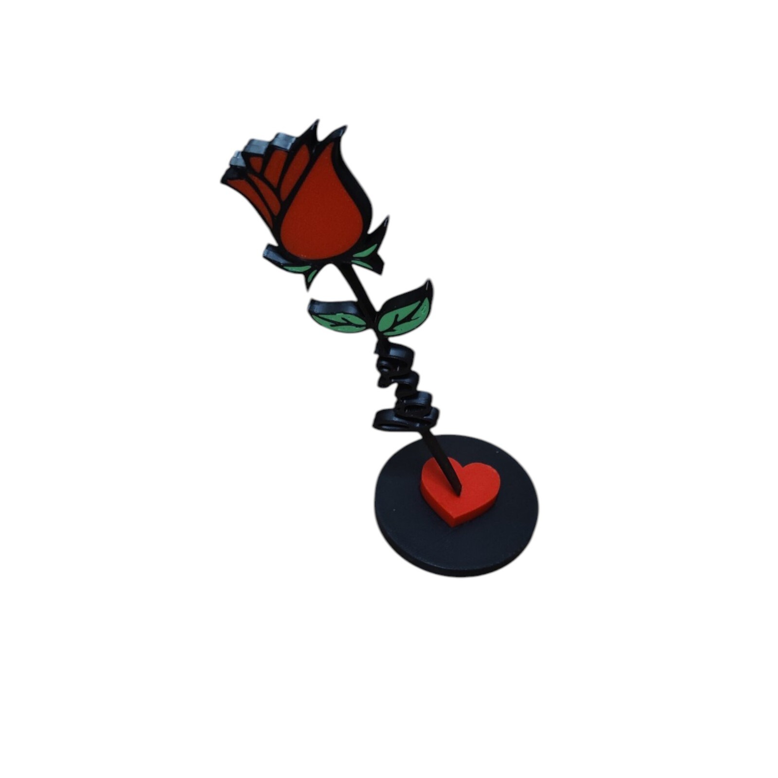 Elegant 3D-Printed valentine’s Love Rose on Round Base with Heart