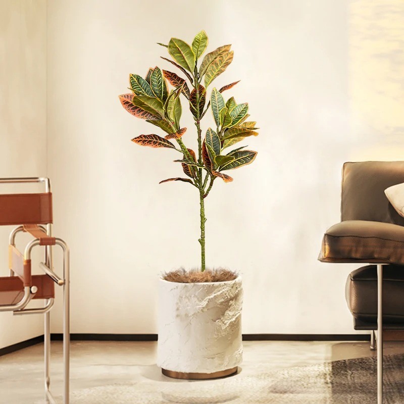 120cm Large Fake Ficus Tree Artificial Tropical Rubber Plants Plastic Codiaeum