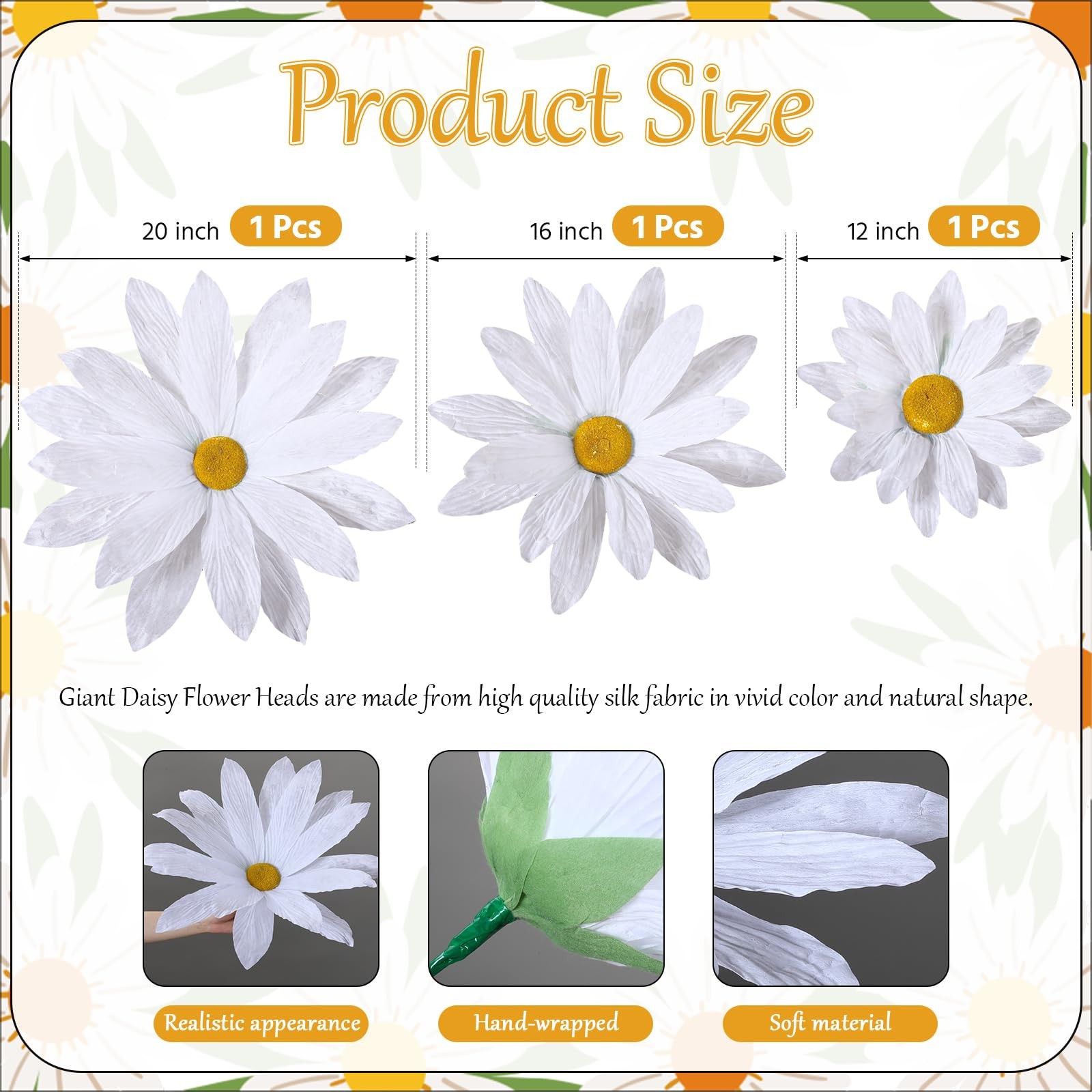 3 Pcs Giant Artificial Daisy Flowers Decoration 12 16 20 Inch Wedding Decor