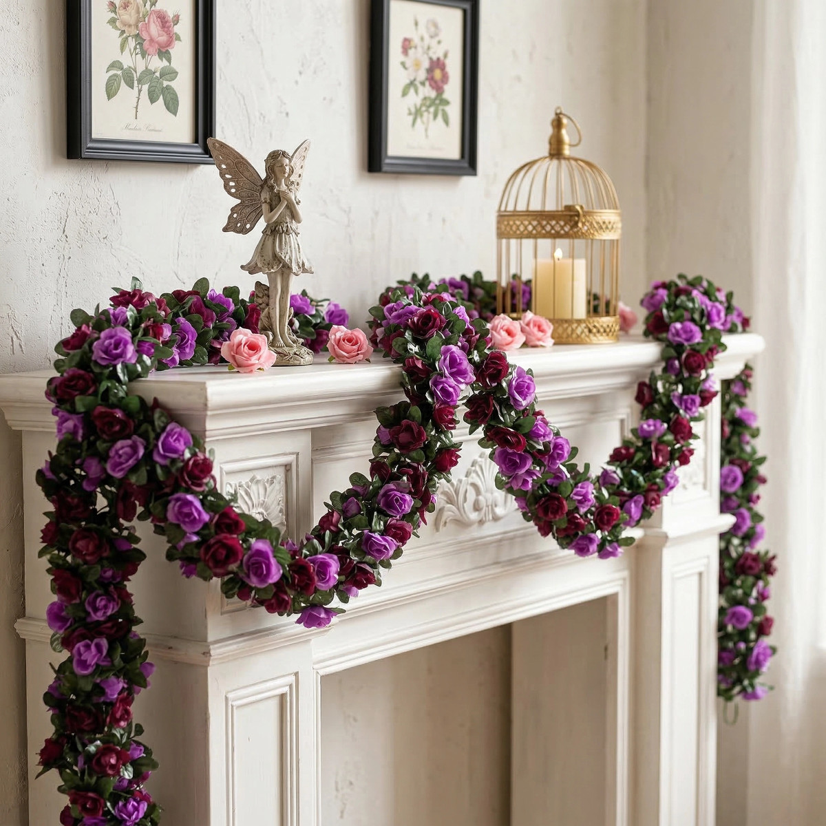 9Pcs/set Artificial Silk Flower 8.2Ft Garland Fake Rose Vines Wall Hanging Plant