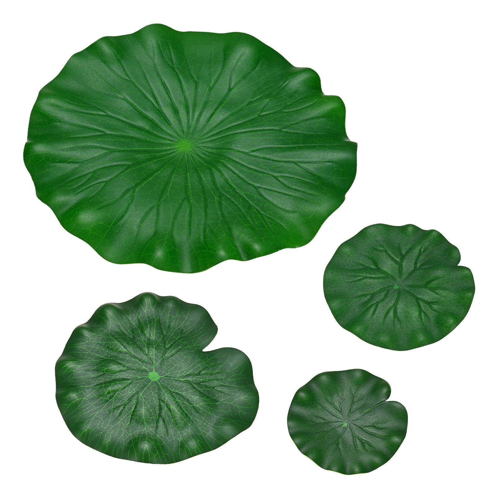 4-Pack Artificial Floating Foam Water Lily Pads Leaves, 4 Sizes [Green]