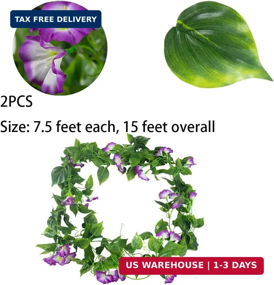 FERIAL Artificial Vines 15Feet Silk Flower Garland for Outdoors Purple Morning G