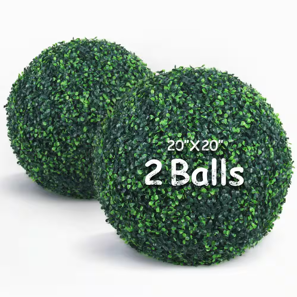 20 In. 2 Piece Artificial Boxwood Tree Ball UV Proof Faux Topiary Ball Lifelike