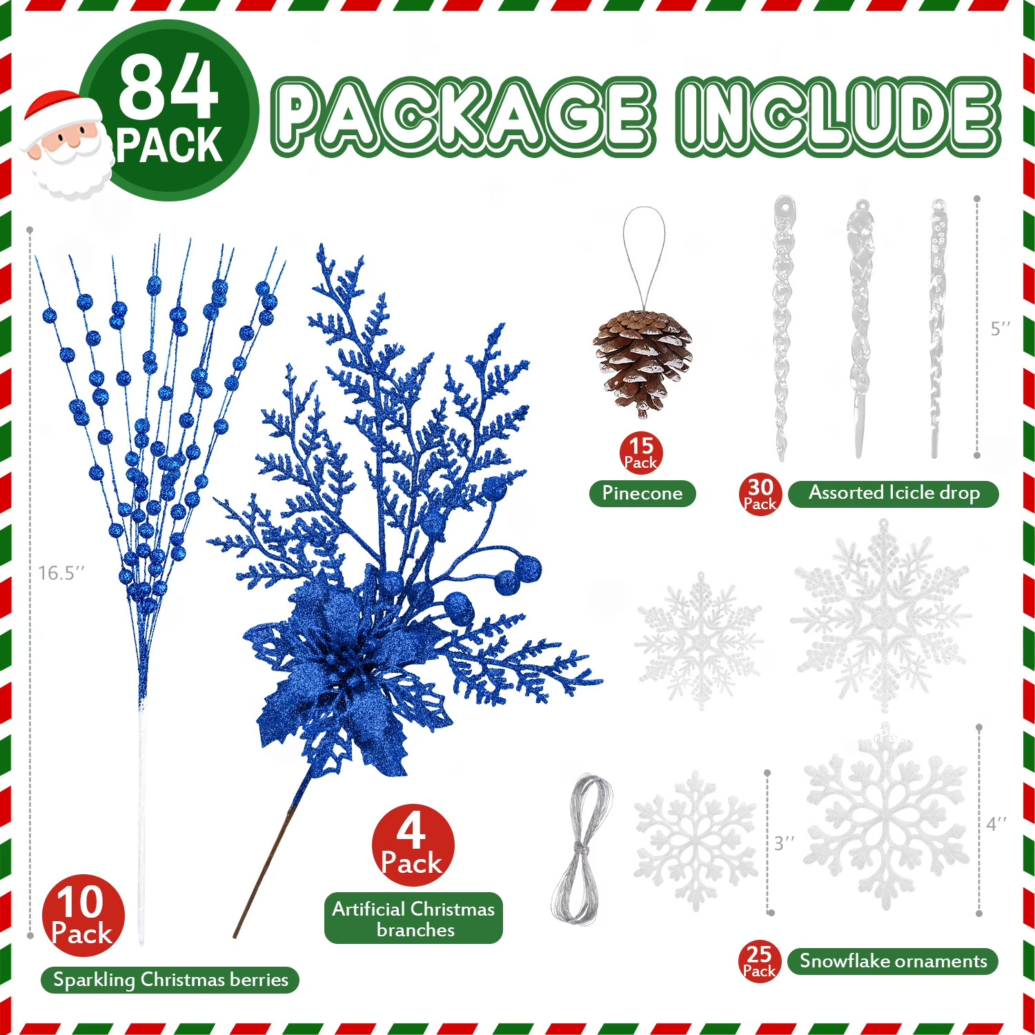 Ayieyill 84Pcs Christmas Tree Decorations Flowers, Artificial Glitter Berry Stem