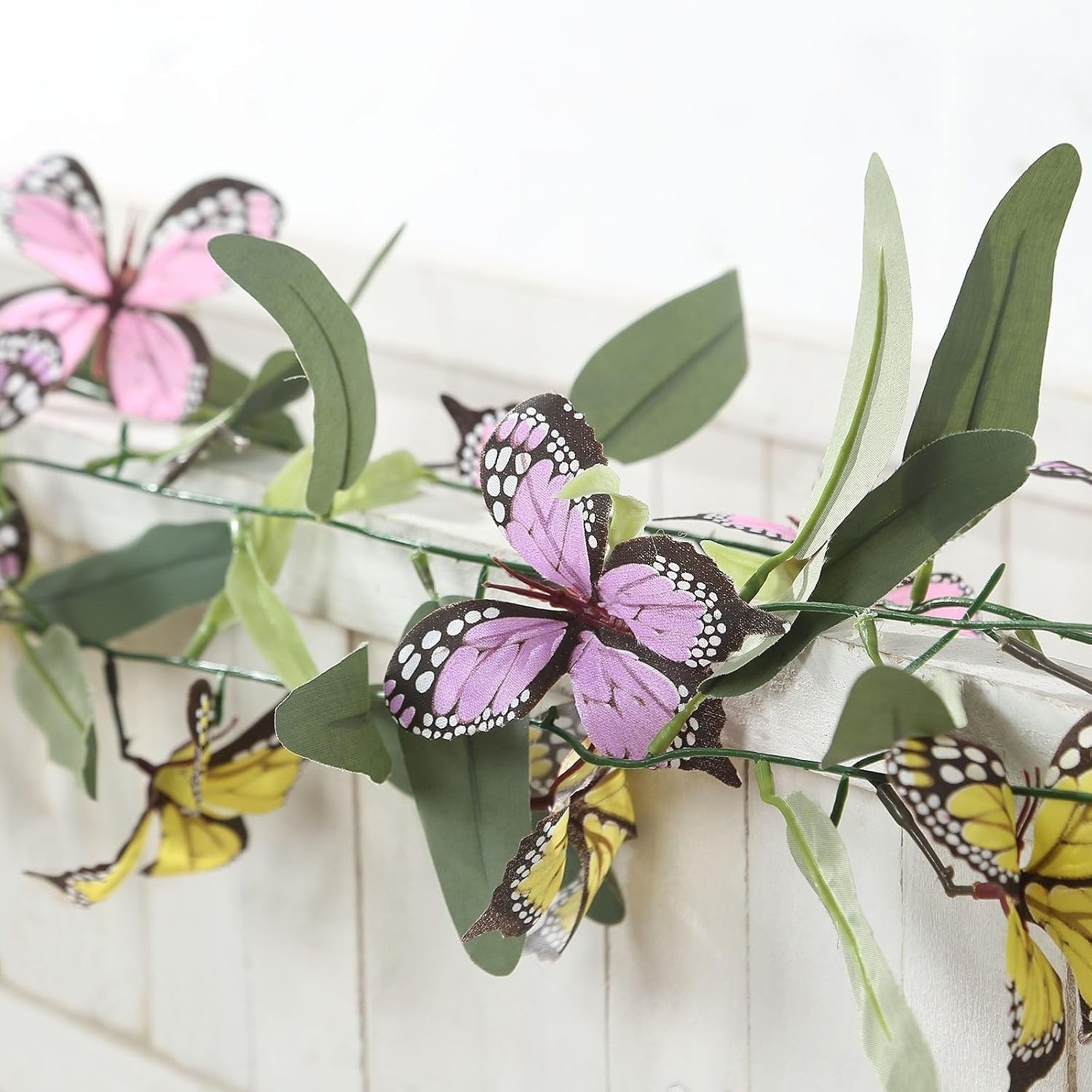 3 pcs Assorted Faux Butterfly Flower 6 ft Artificial Garlands Pink Yellow with W