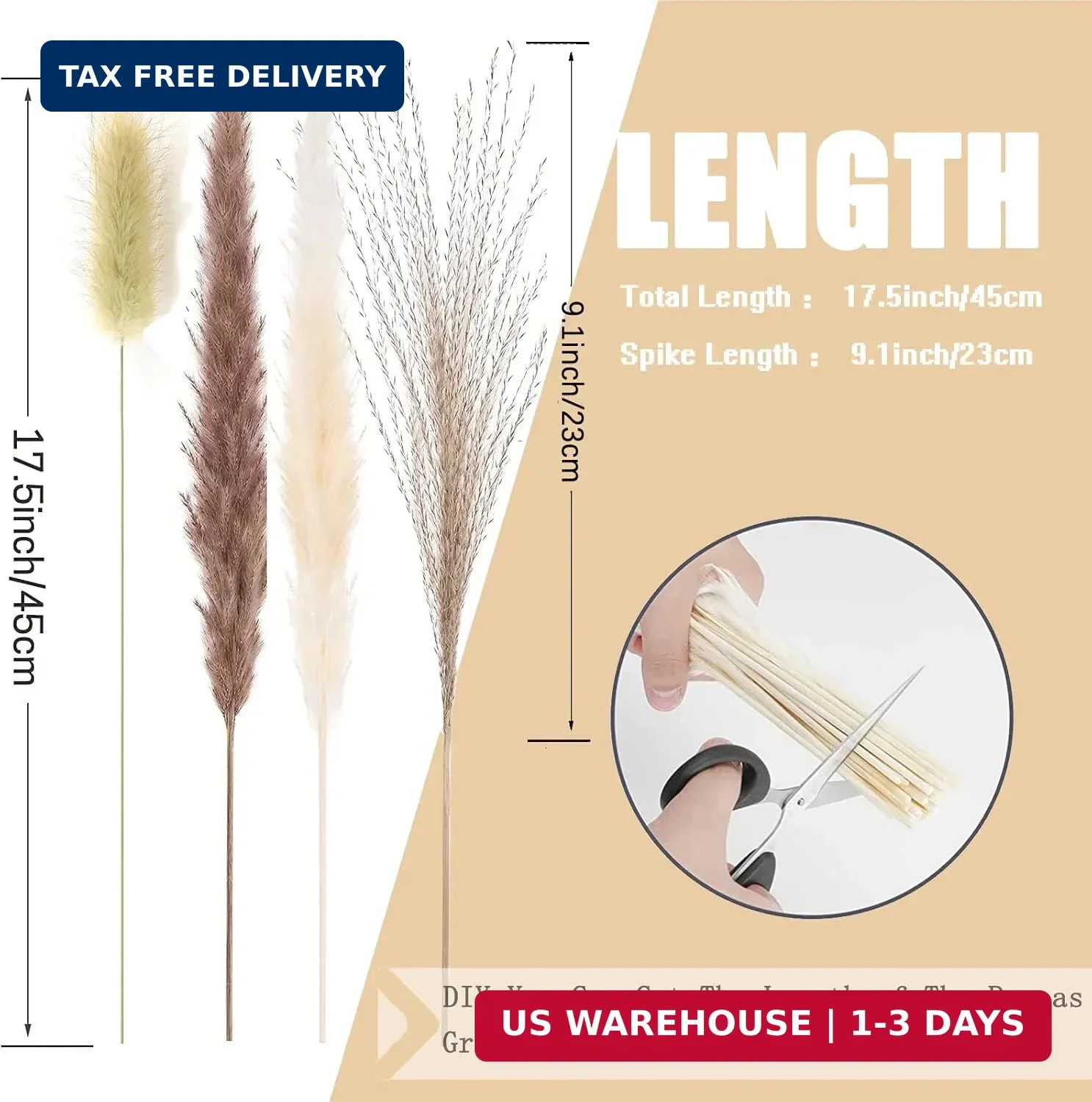 Pampas Grass Decor 110 pcs 17.5inch Natural Dried Pampas Grass-15Pcs White Pampa