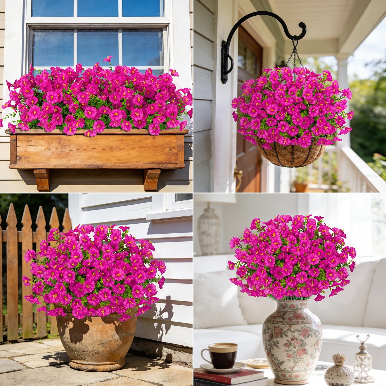 24 Bundles Artificial Flowers for Outdoors, Fake Silk Morning Glory Faux Euca…