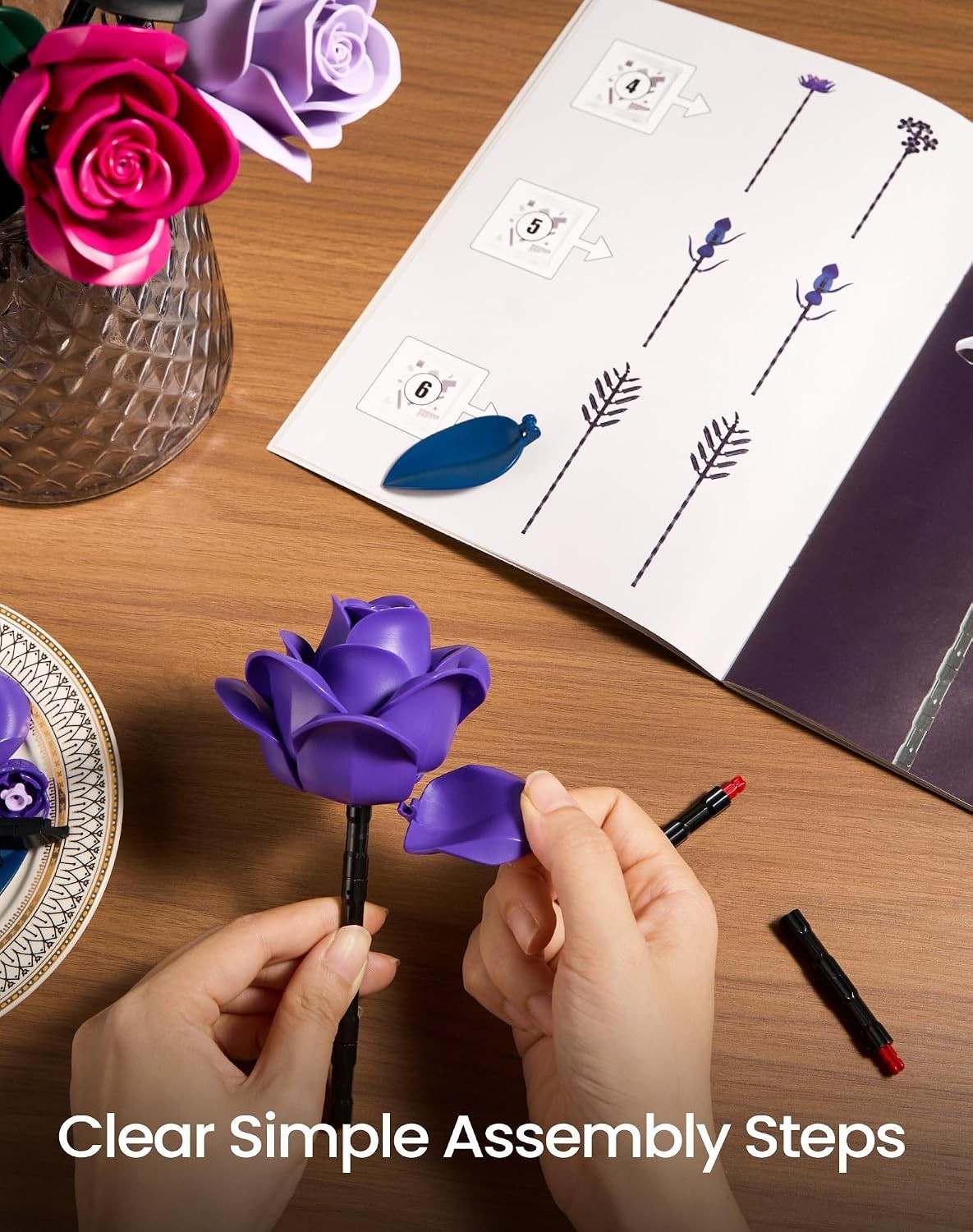 Flower Bouquet Building Set, Purple Roses Botanical Collection Kits for Adult…