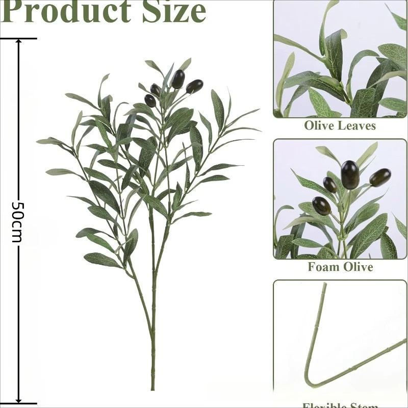 15Inch Artificial Olive Branch with Fruits Real Touch Greenery for Wedding Table
