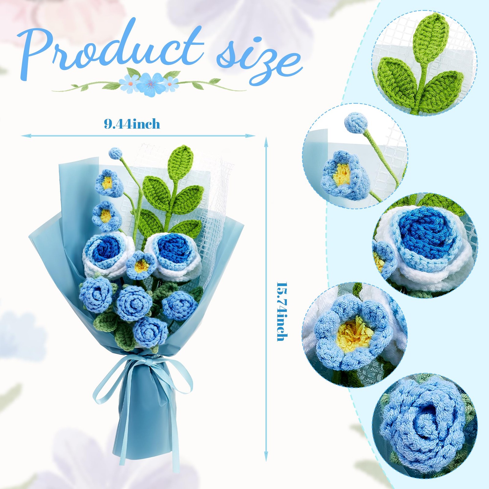 Crochet Flower Bouquet Blue Roses and Lily of the Valley Bouquet for Her, Han…