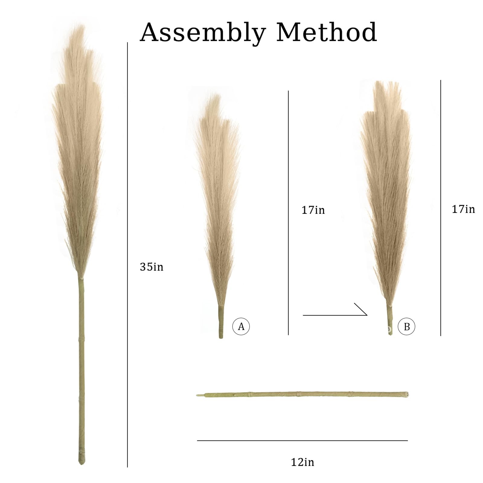 8Pcs Beige Brown Faux Pampas Grass Tall Decor, 35.4” Fluffy Artificial Pompou…