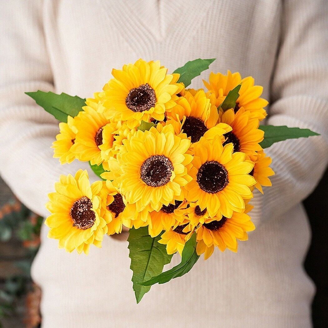 26-Head Artificial Silk Sunflower Bouquet Flowers Ornaments Home Wedding