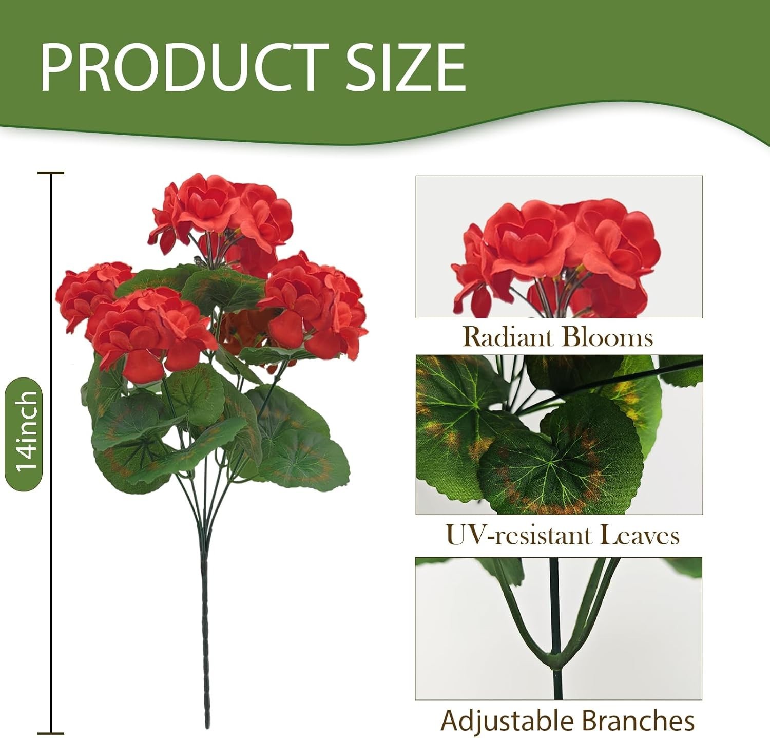 Vibrant Red Geraniums – Set of 4 UV Resistant Artificial Flowers for Outdoors