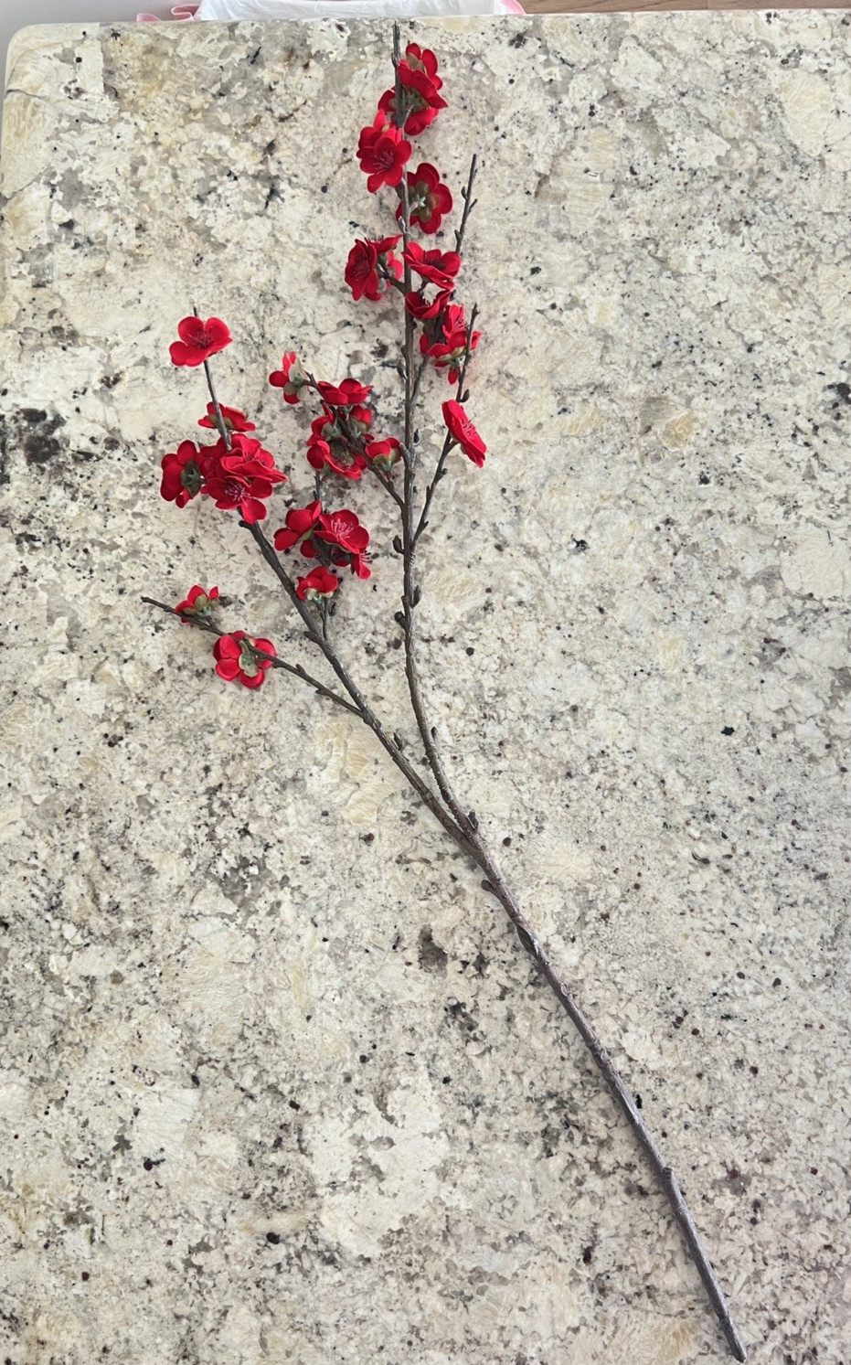 6 Stems Artificial Deep Red Cherry Blossom Branches Faux Flower Velvet-Like
