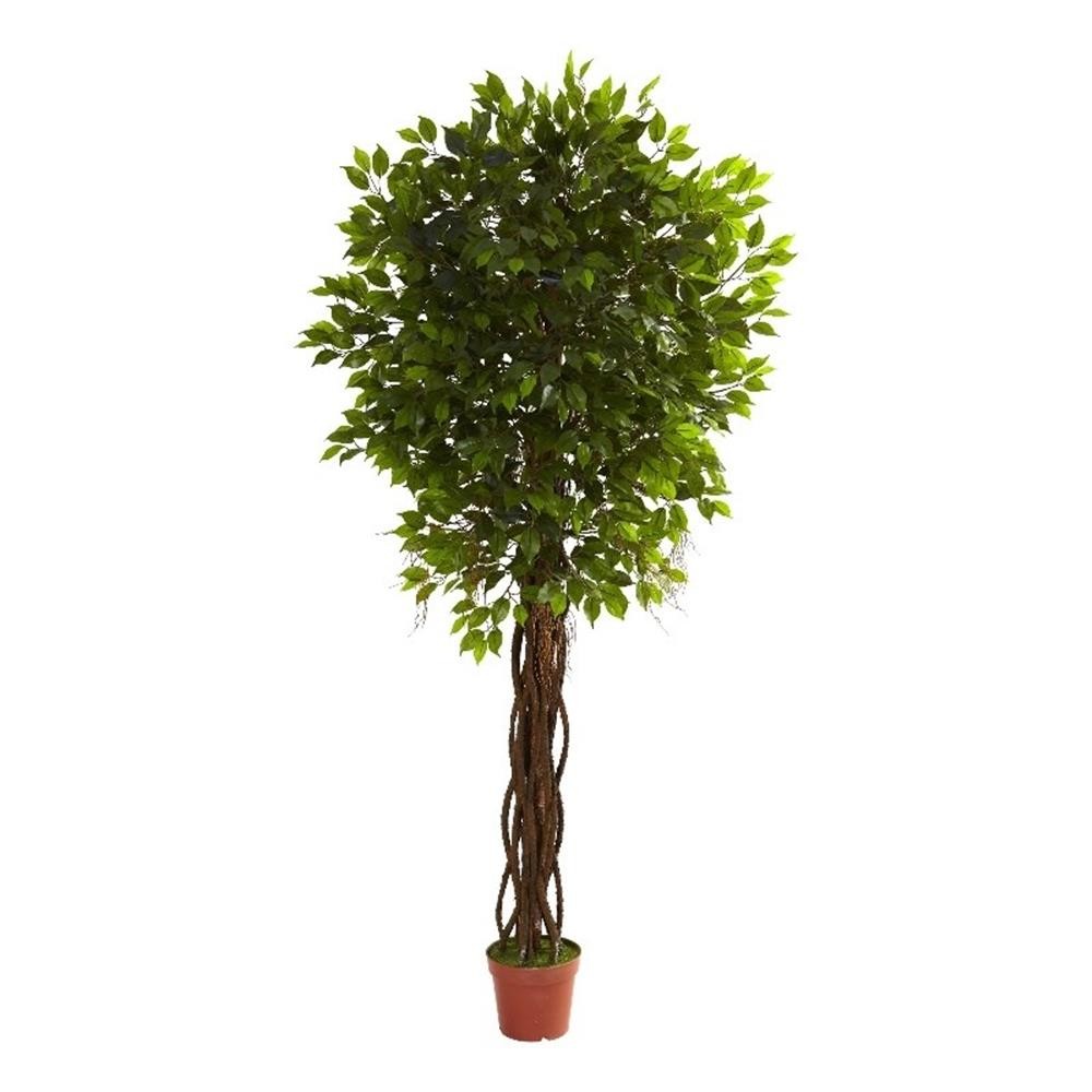 Nearly Natural Indoor/Outdoor 90″ Ficus Tree UV Resistant in Green/Orange