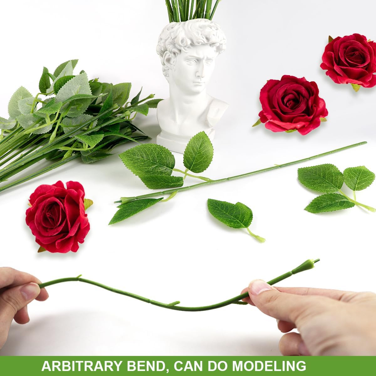 50Pcs Flower Wire Stem Plastic Artificial Flower Crafts Green Stem Wire with Lea