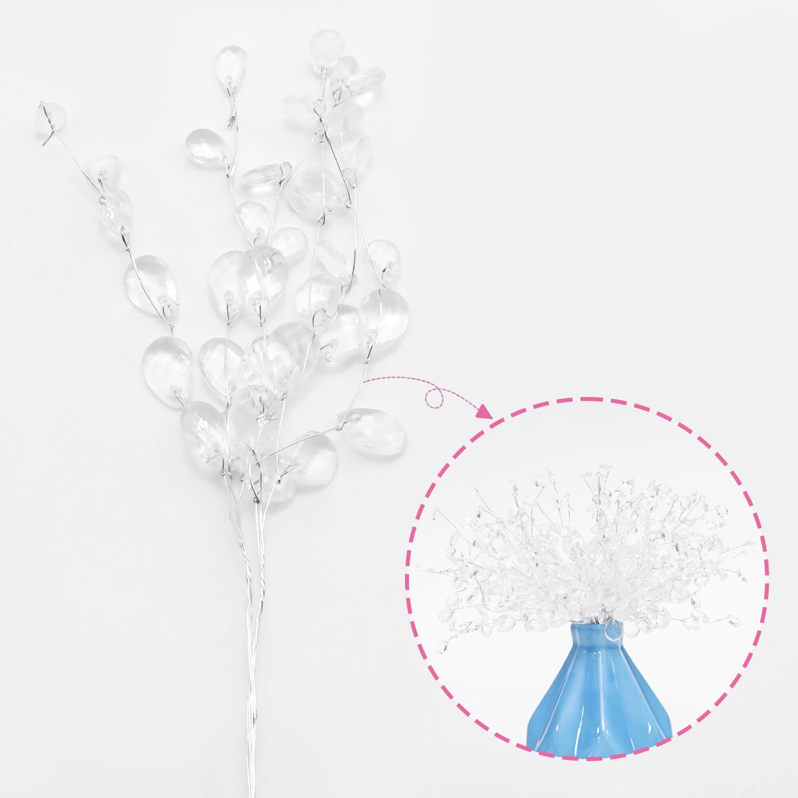 25 PCS Acrylic Crystal Flower Branches Clear Artificial Bead Drop Decor