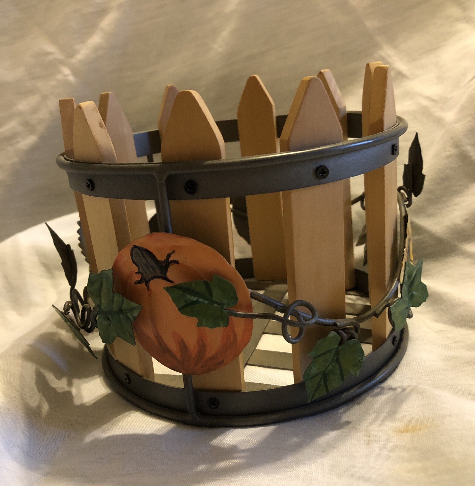 Fall Wood Fence Sunflower And Pumpkin Metal Flower Pot