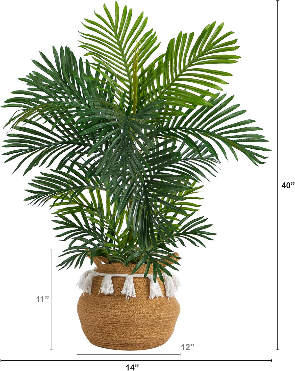 Boho Chic 40″ Areca Artificial Palm Tree in Woven Cotton Planter with Tassels