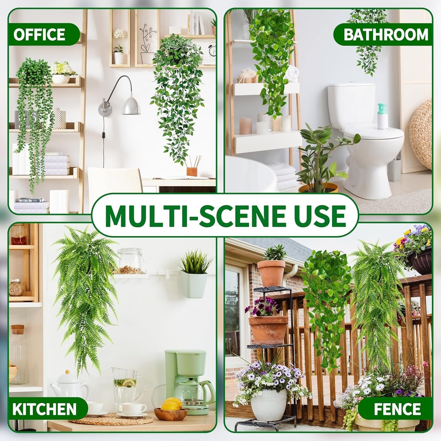 Artificial Hanging Plants Shelf 4 Pack Fake Potted Greenery Plant Faux Mandala