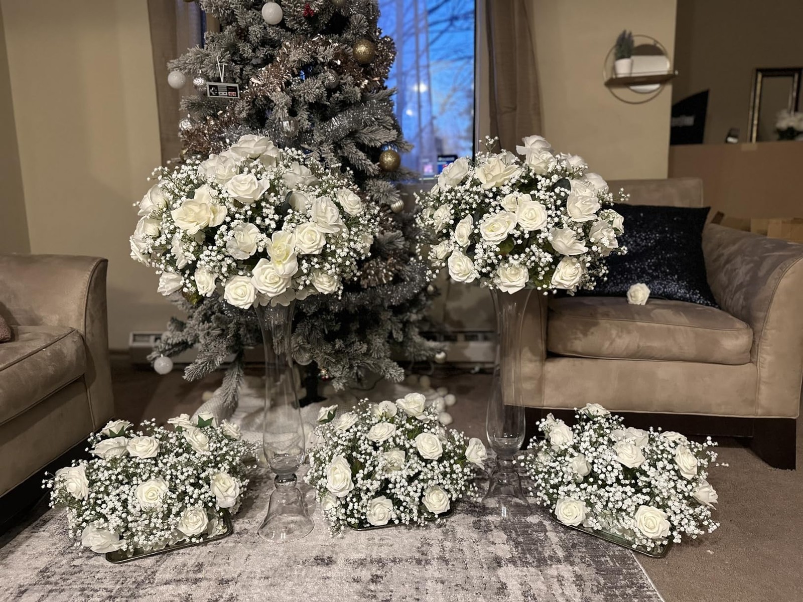Bulk Artificial Breath, 6 Pcs White Flowers, Floral Wedding Arrangement