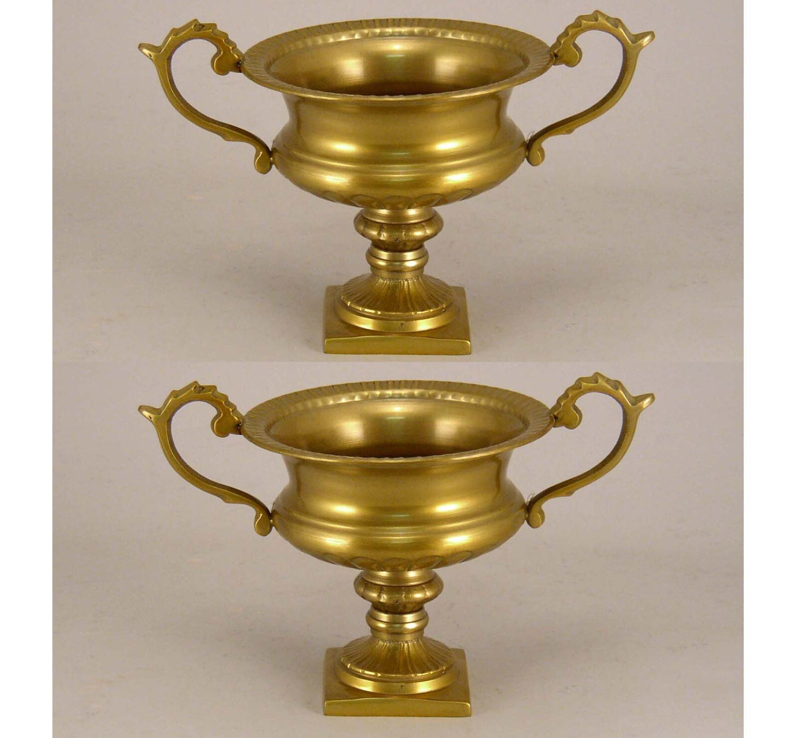 Compote Bowl Vase Gold Finish Aluminum Sq Base 6″D 5″H Set/2 FREE SHIPPING