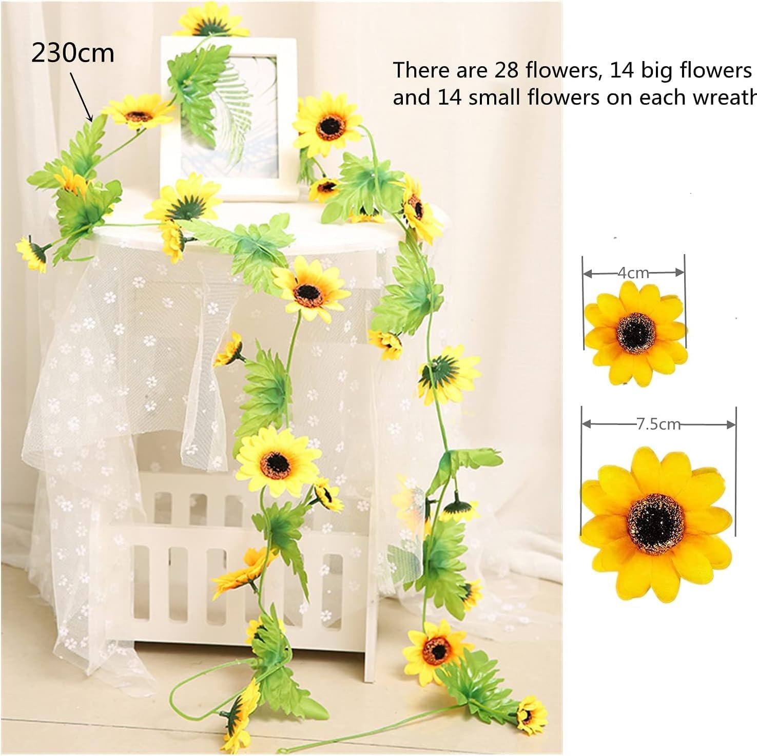 2 Pcs Artificial Sunflower Garland,Sunflower Vine with Leaves,Hanging Garland
