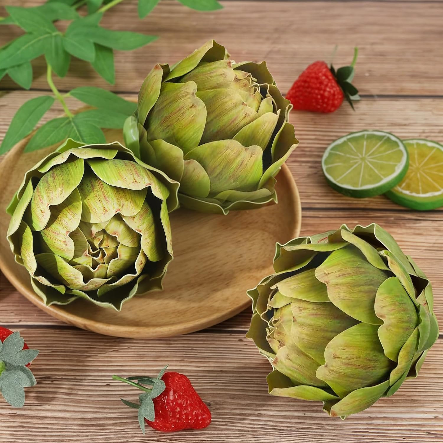3Pcs Large Green Faux Artichokes for Decoration,Artificial Artichokes Decor for