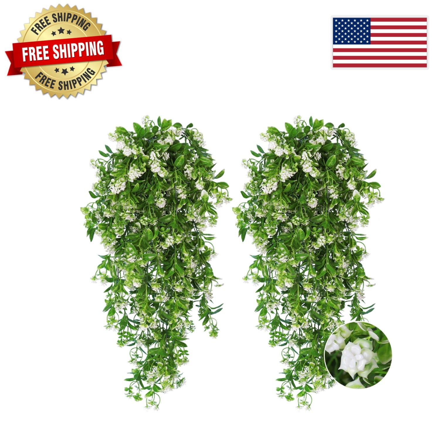 Faux White Hanging Plants – 2-Pack Fake Ivy Vines for Indoor & Outdoor Use