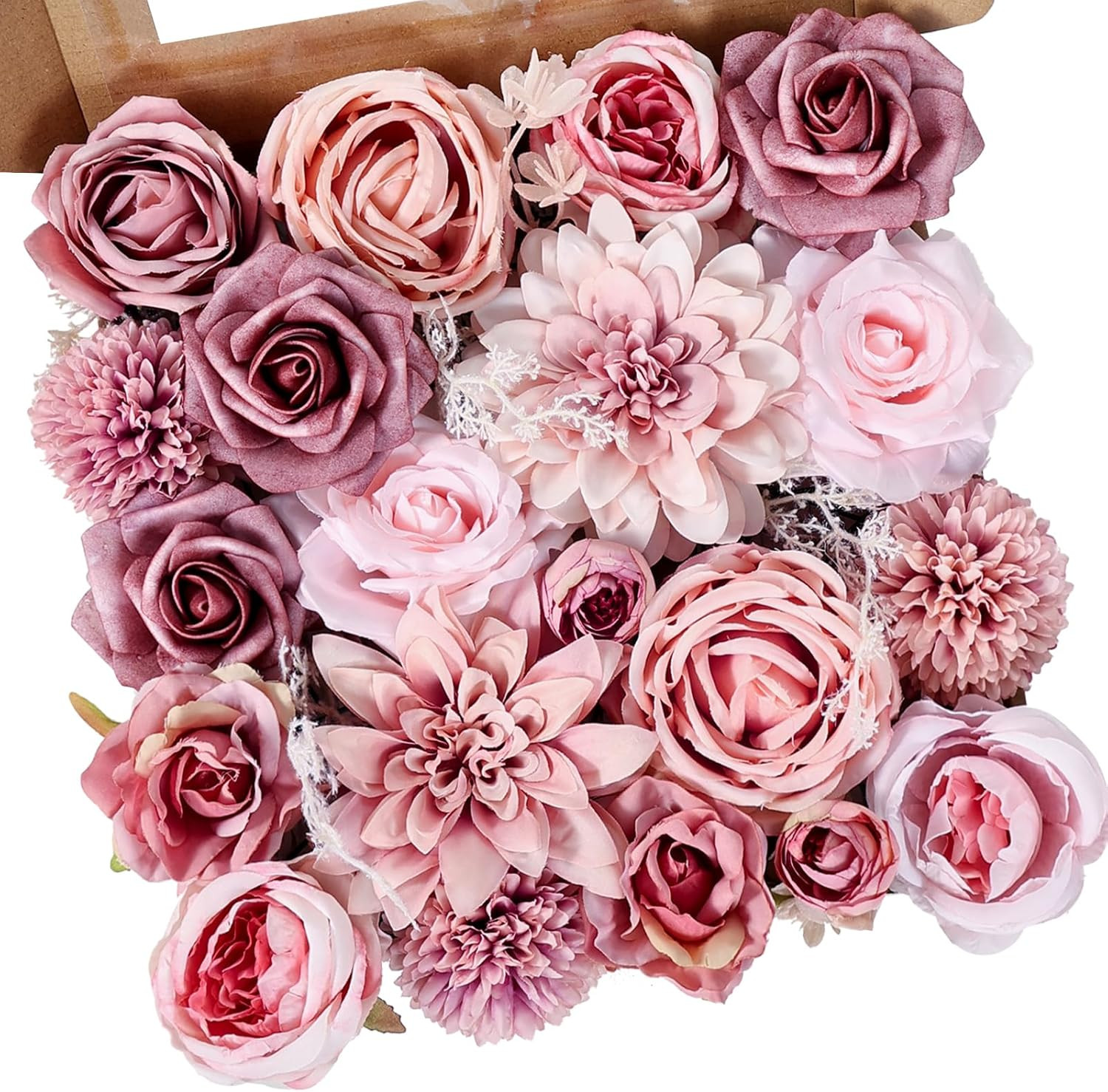 Artificial Flowers Dusty Pink Silk Roses, Fake Flowers for DIY Wedding Bouquets