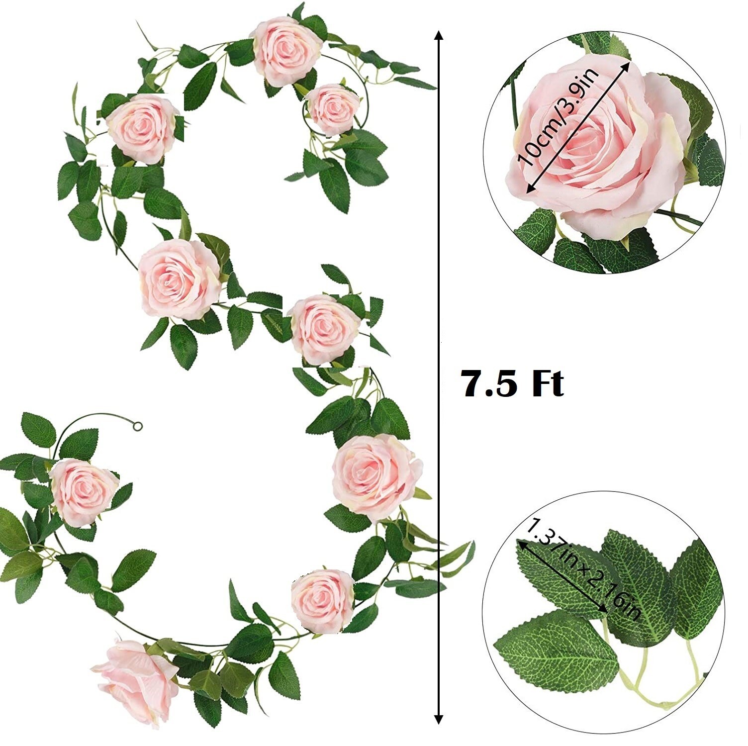 7.5 Ft Garland Wall Silk Artificial Hanging Rose Flower Vine Wedding Decor Pink