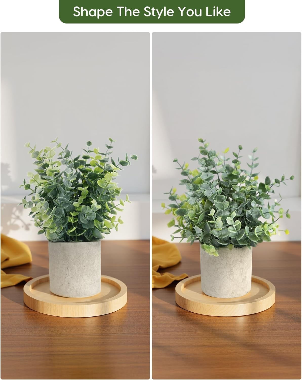 2 Pcs Small Fake Plants Eucalyptus, Artificial Plants Indoor for Shelf, Potte…