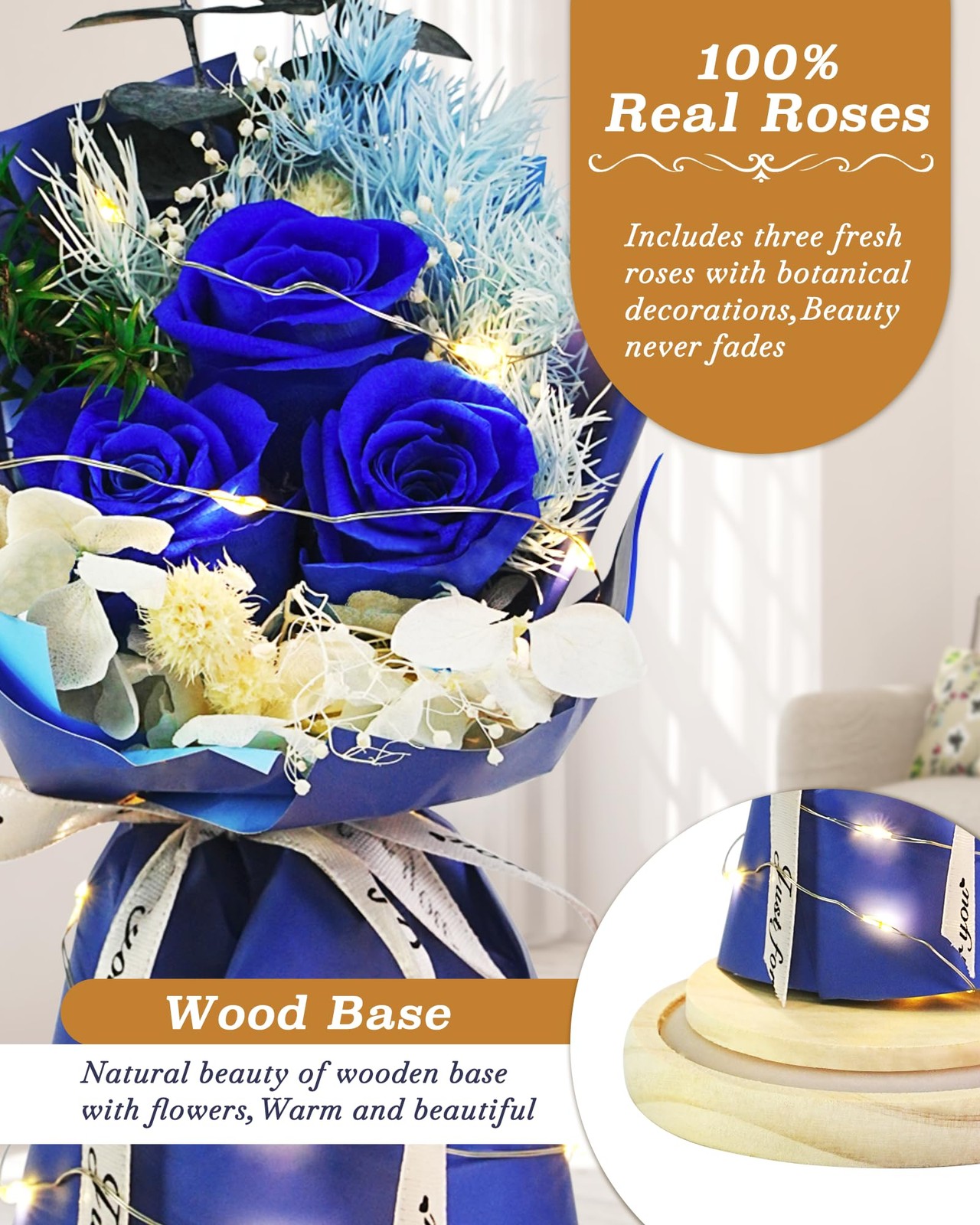 HVY Preserved Real Flowers Bouquet Gifts for Her,Forever Flowers Gift for Women,
