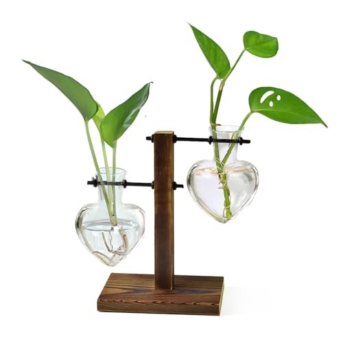 Plant Terrarium Wooden Stand, Hydroponic Planter Bulb 2 Love Wooden Stand