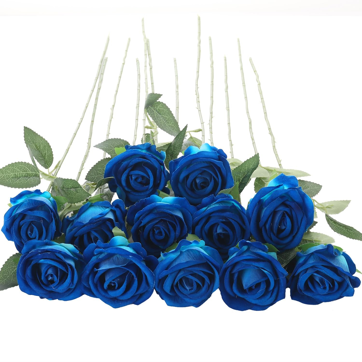 12 PCS Blue Roses Artificial Flowers Faux Velvet Silk Home Wedding Decor