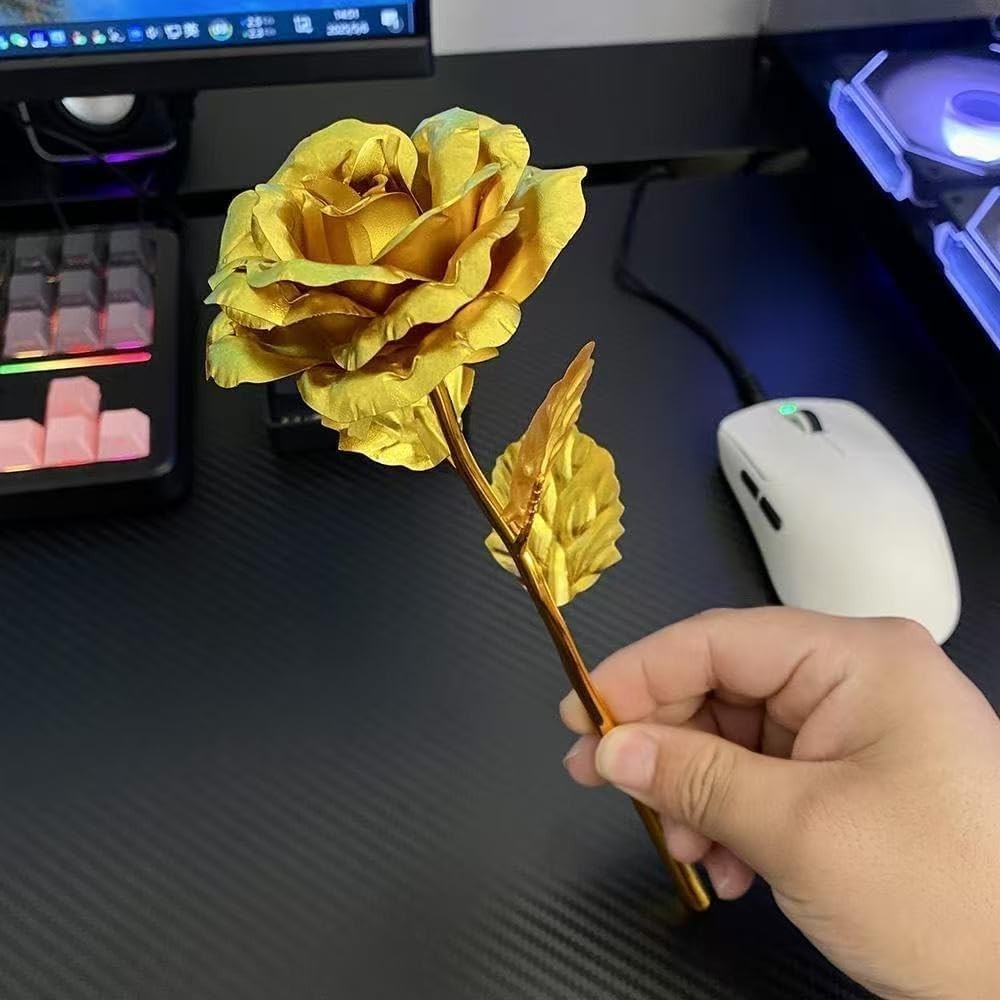 Gold Dipped Rose, Eternal Long Stem Golden Rose Luxurious Romantic Gift for Wo