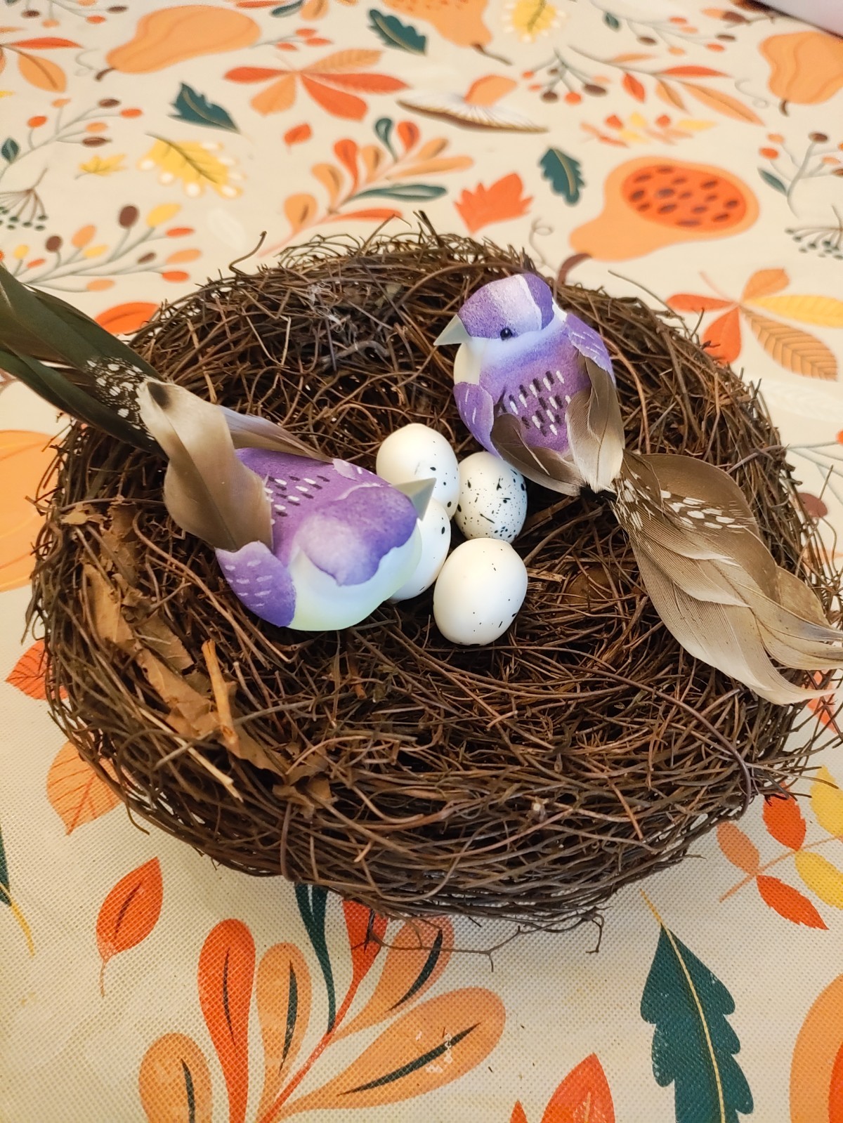 6″ Faux Artificial Bird’s Nest with 2 Bird’s & Colorful Eggs.