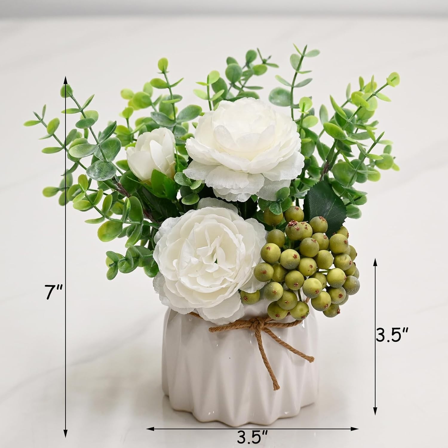 Elegant White Peony Floral Arrangement in Ceramic Vase – Low Maintenance Decor