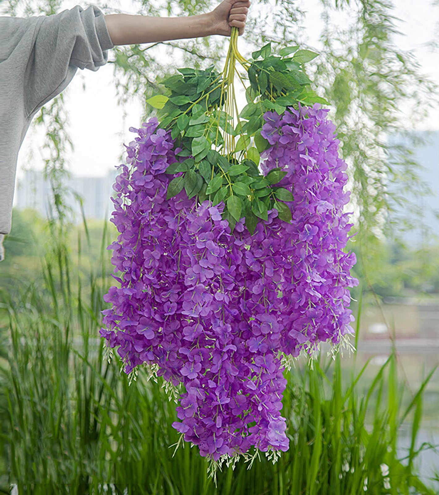 Artificial Wisteria Garland Silk Vine Flowers 43 Inch 12 Light Purple Decor
